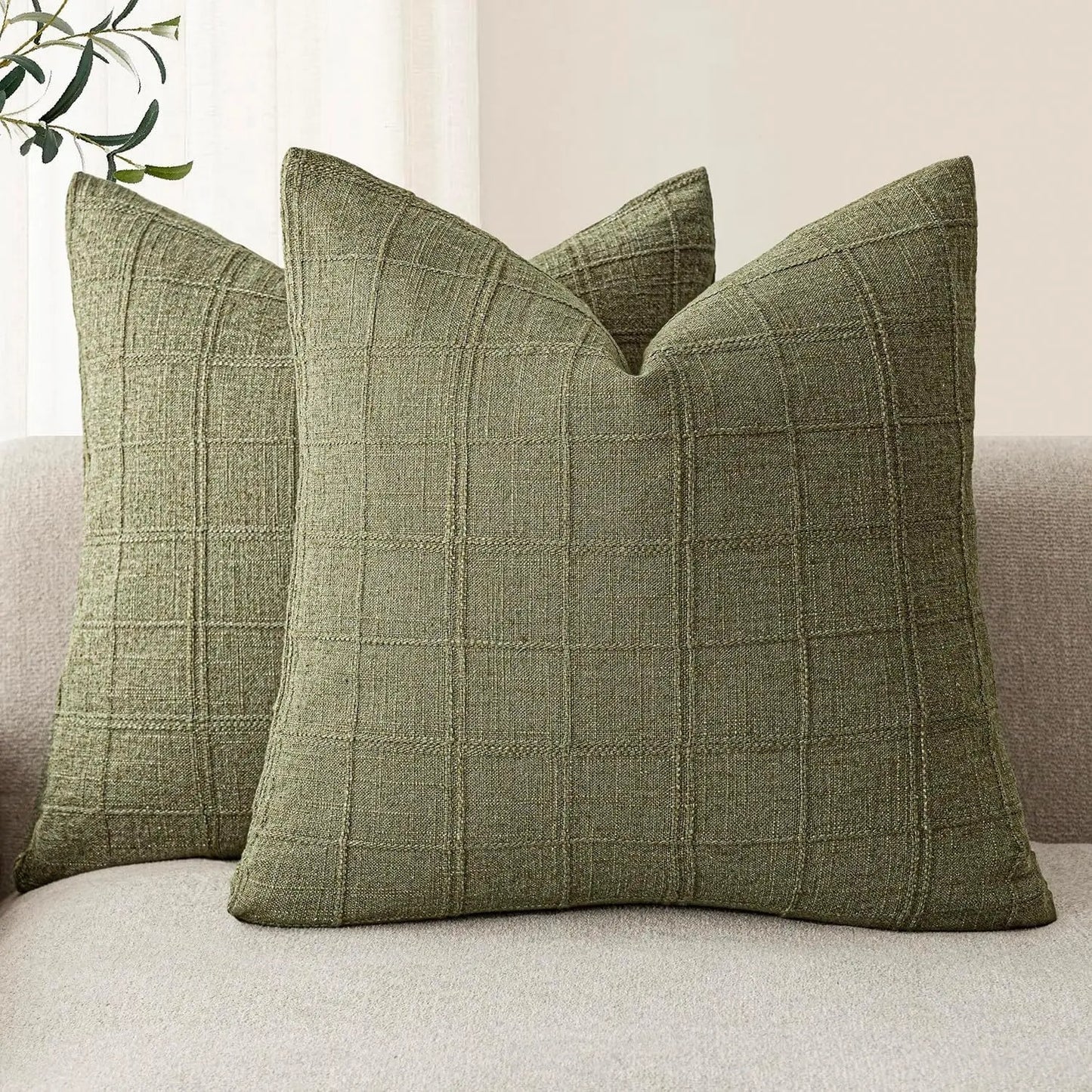 Housse de coussin Lin motif Carreaux Blanc