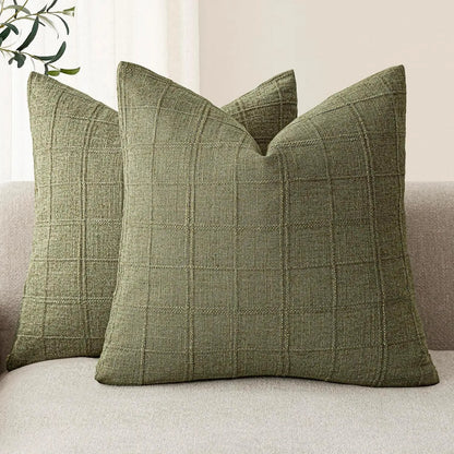 Housse de coussin Lin motif Carreaux Blanc