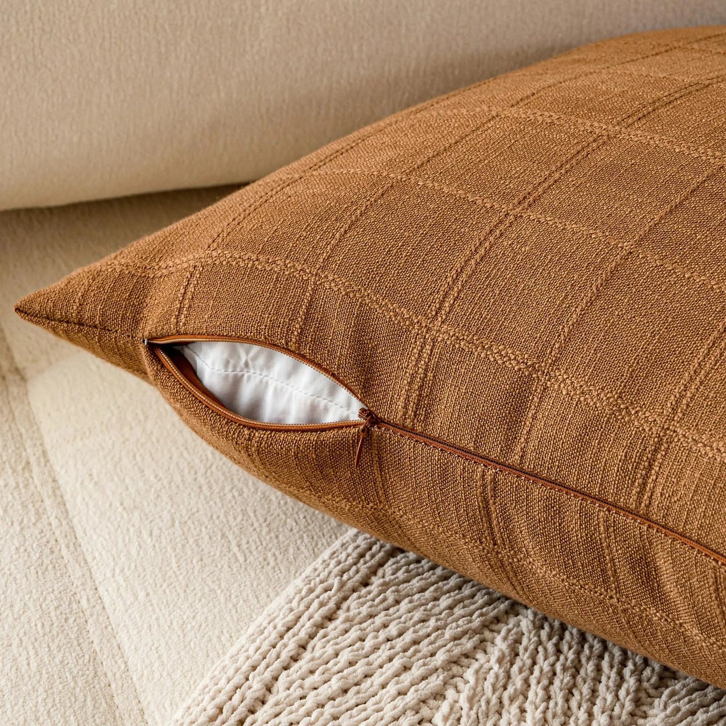 Housse de coussin Lin motif Carreaux Anthracite
