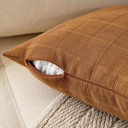 Housse de coussin Lin motif Carreaux Anthracite