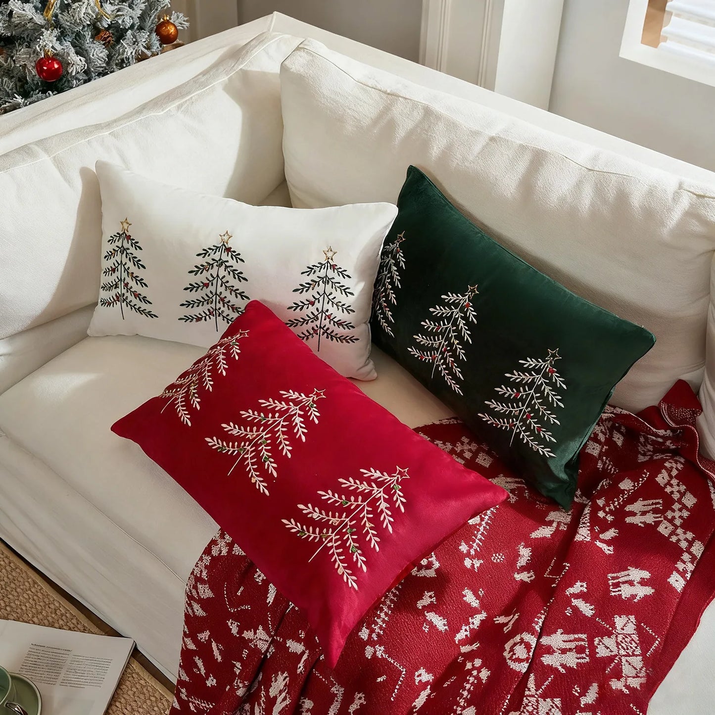 Housse coussin de Noel 30x50 Sapin