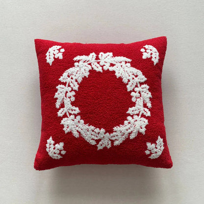 Housse de coussin de Noël branchages et flocons Rouge