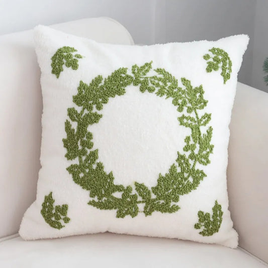 Housse de coussin de Noël couronne de Houx Vert