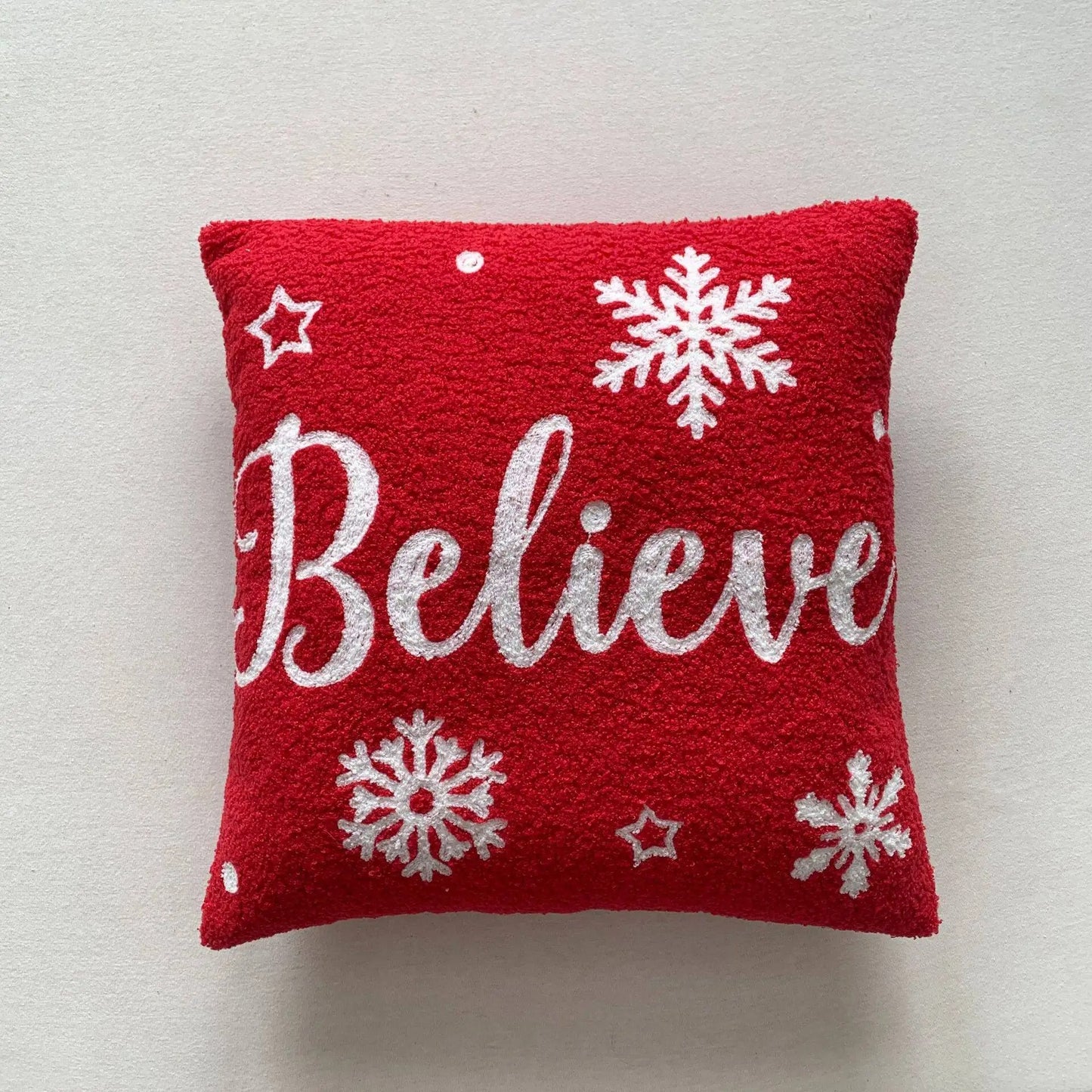 Housse de coussin de Noël branchages et flocons Rouge