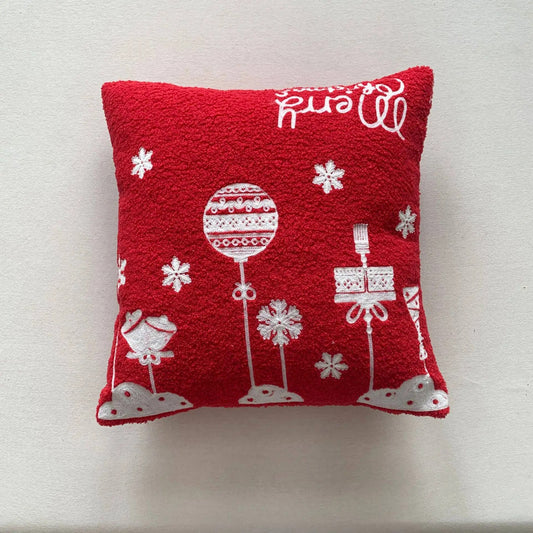 Housse de coussin de Noël boules et cadeaux Rouge