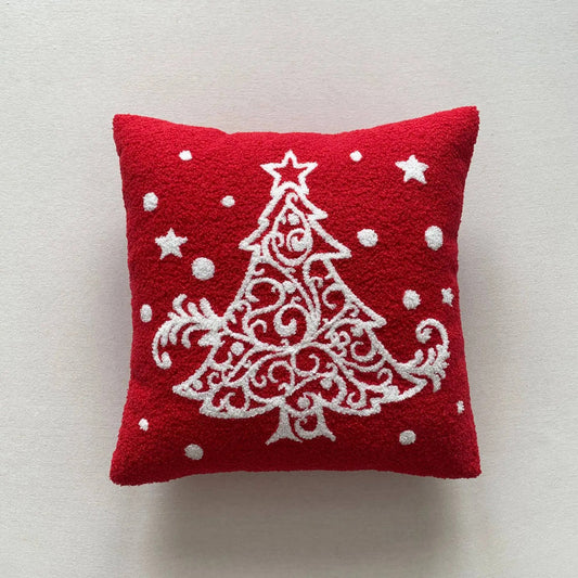 Housse de coussin de Noël sapin brodé Rouge