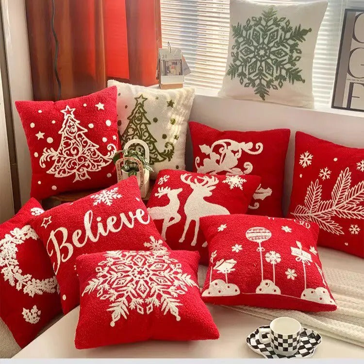 Housse de coussin de Noël flocon brodé Vert