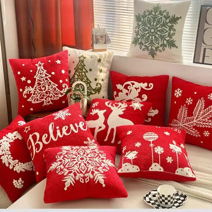 Housse de coussin de Noël flocon brodé Vert