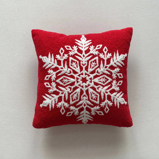 Housse de coussin de Noël flocon brodé Rouge