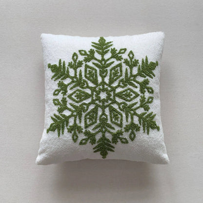 Housse de coussin de Noël flocon brodé Vert