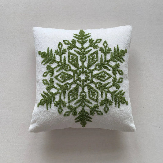 Housse de coussin de Noël flocon brodé Vert