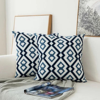 Housse de coussin Ethnique Broderie Bleu 45x45cm