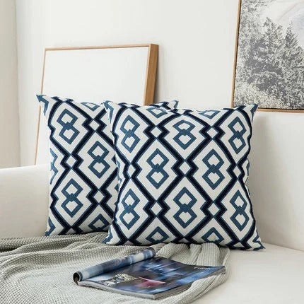 Housse de coussin Ethnique Broderie Bleu 45x45cm