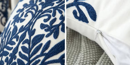 Housse coussin Vintage broderie Bleu 45x45cm