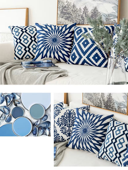 Housse coussin Vintage broderie Bleu 45x45cm