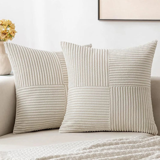 Housse de coussin blanche<br> Velours côtelé