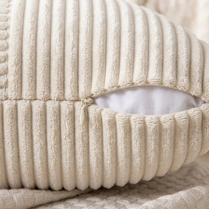 Housse de coussin blanche<br> Velours côtelé