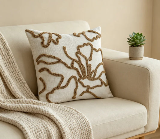 Housse de coussin boheme<br>Chenille - Camel