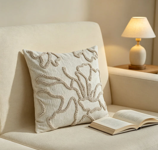 Housse de coussin boheme <br>Chenille - Sable