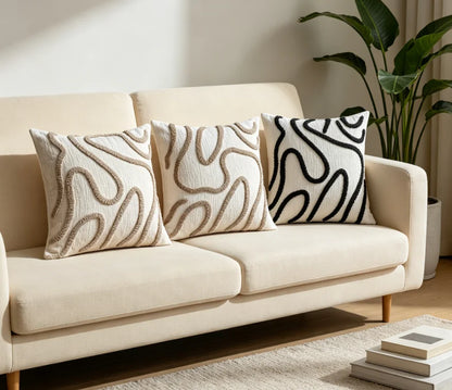 Housse de coussin bohème chic<br>Chenille - Camel