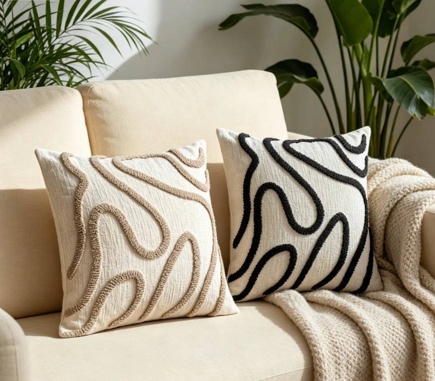 Housse de coussin bohème chic<br>Chenille - Greige