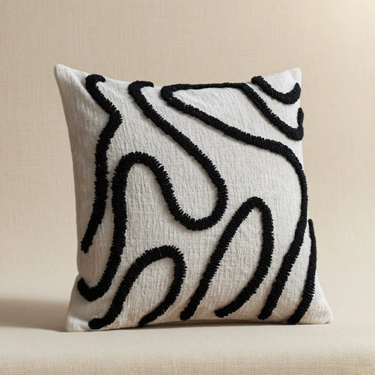 Housse de coussin bohème cosy<br>Chenille - Noir