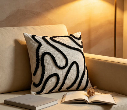 Housse de coussin bohème cosy<br>Chenille - Noir