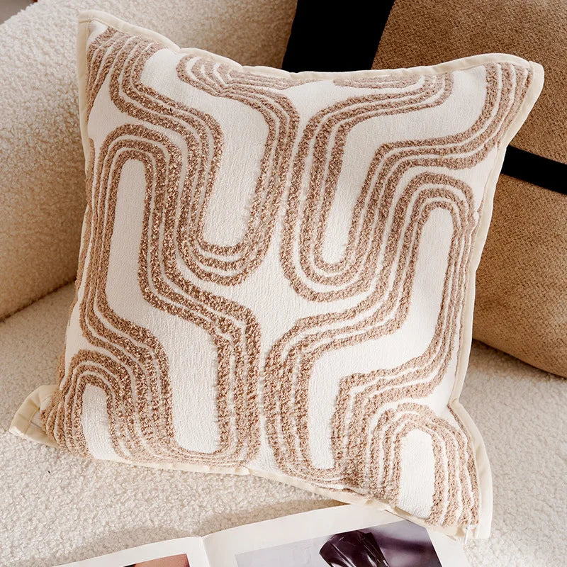 Housse de coussin boheme<br> Motif en bouclettes