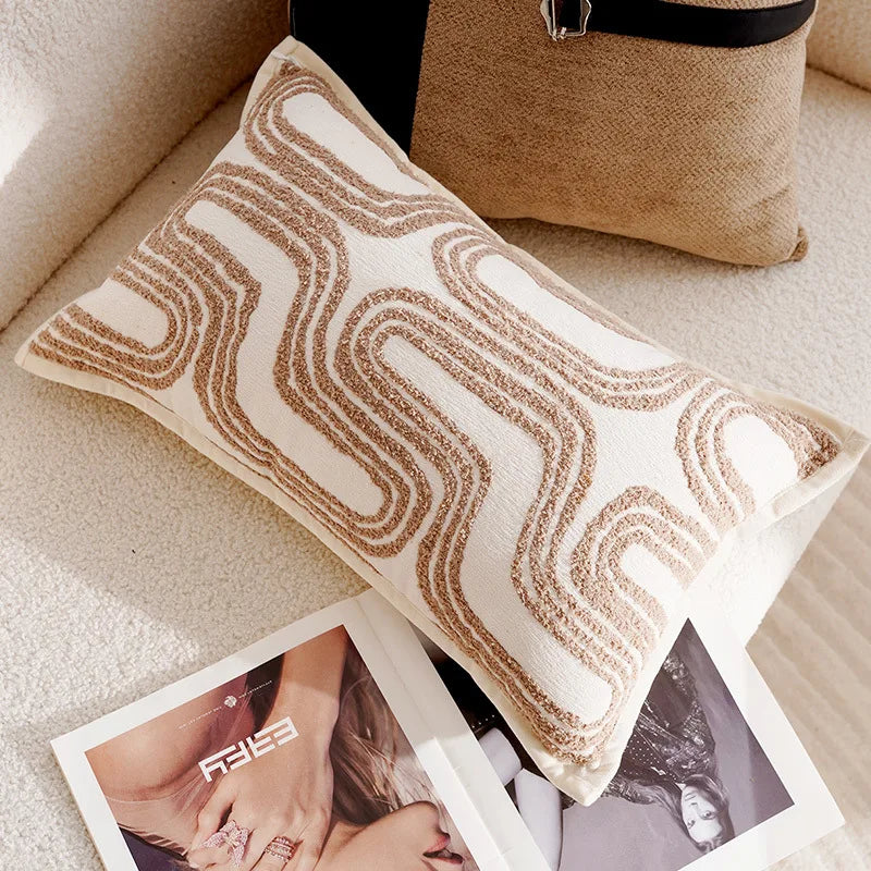 Housse de coussin boheme<br> Motif en bouclettes
