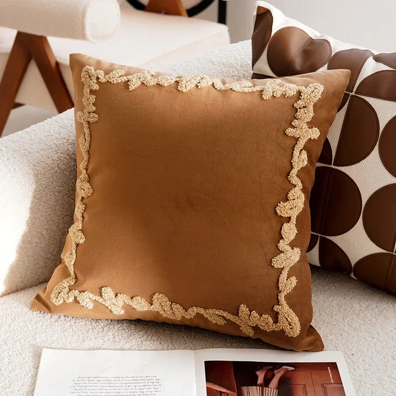 Housse de coussin broderie <br> Feuillage