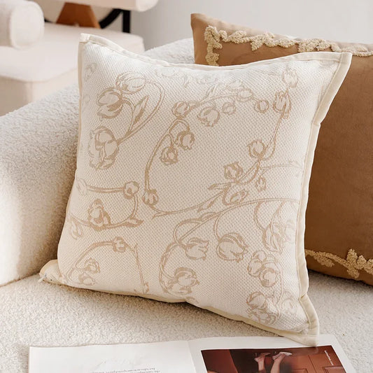Housse de coussin Broderie<br> Fleurs - Ecru
