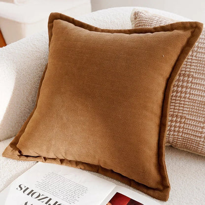 Housse de coussin Chevron <br> Marron - Bordé
