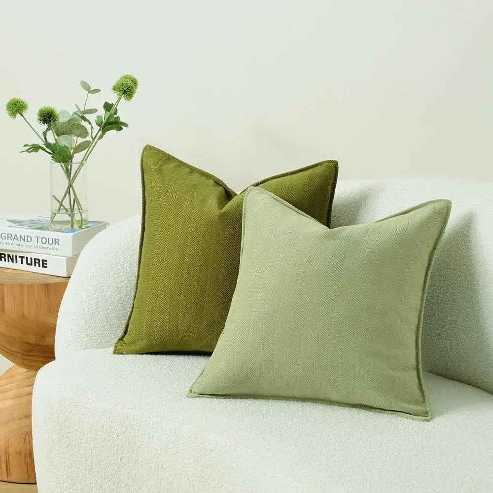 Housse de coussin chevron<br> Vert olive - 45x45