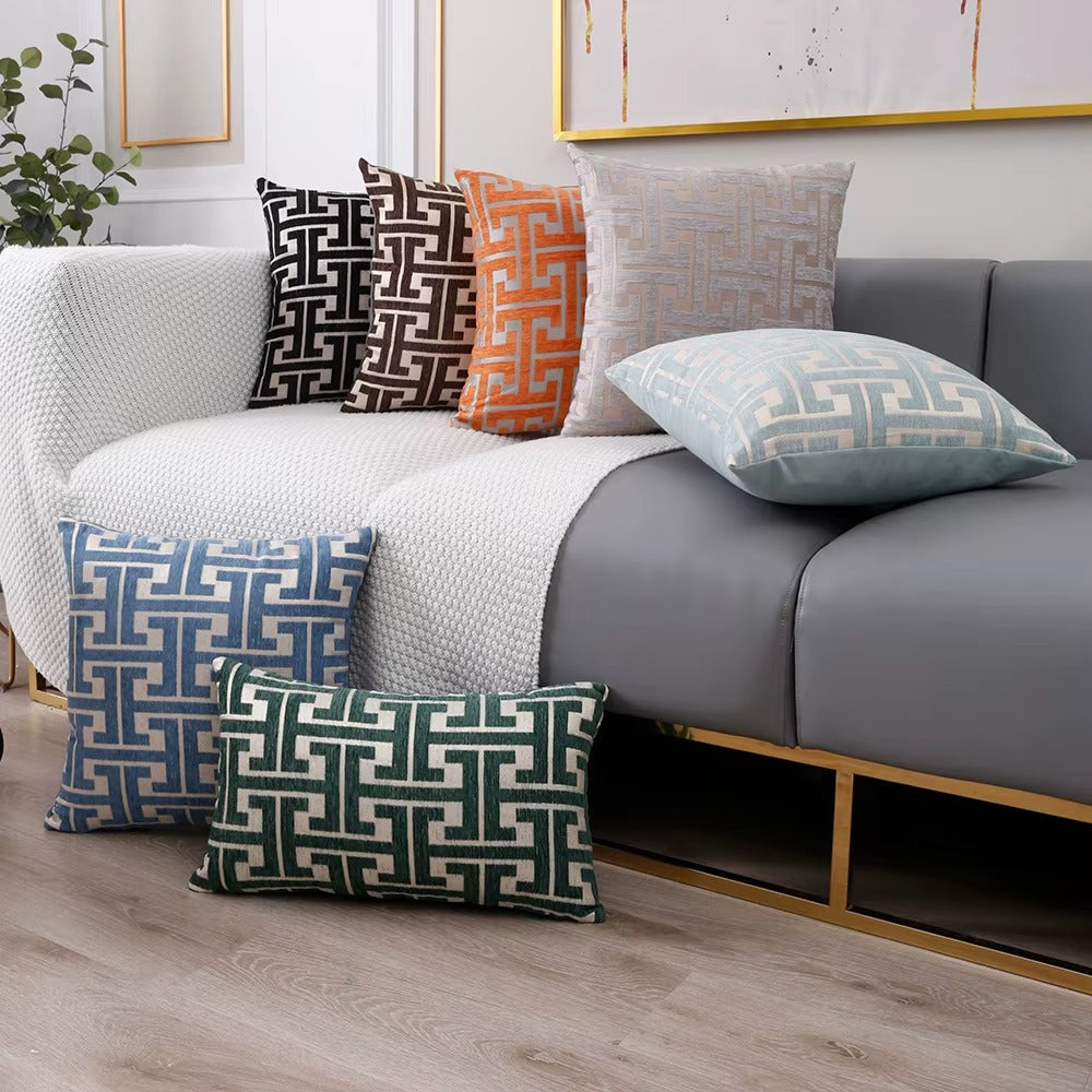 Housse de coussin Design Géométrique - Bleu minéral