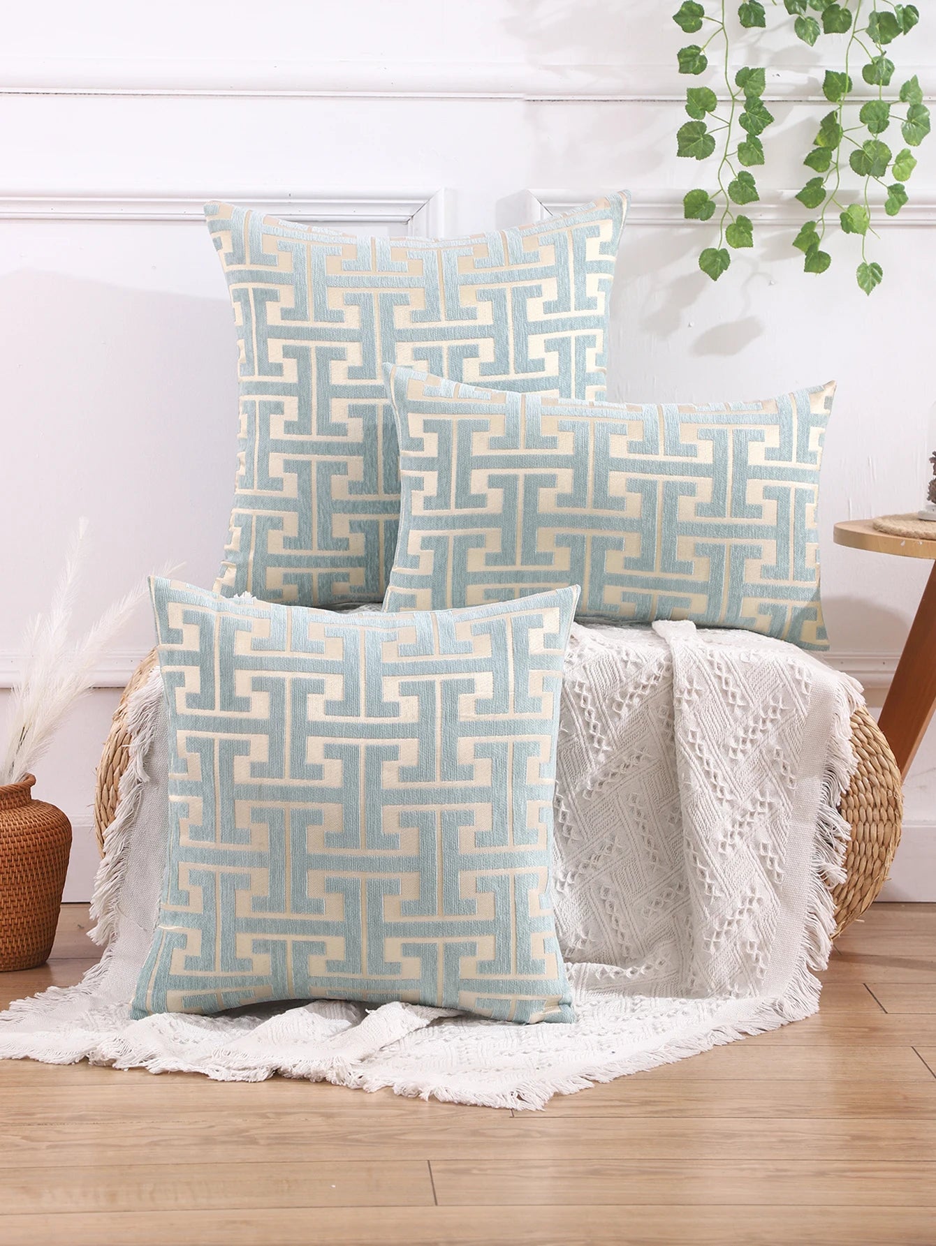 Housse de coussin Design Géométrique Bleu ciel