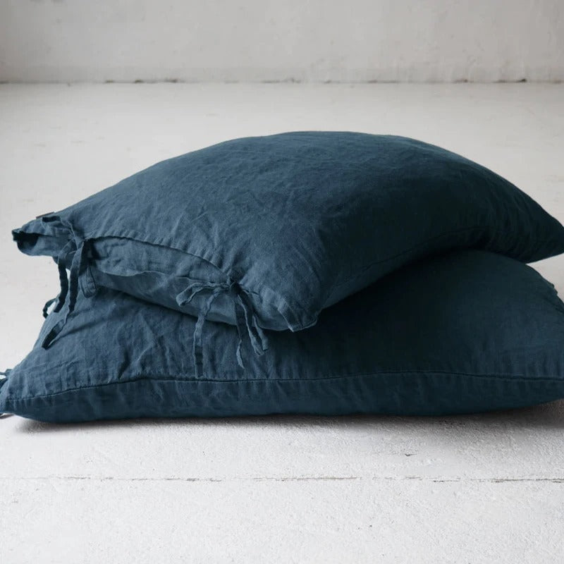 Housse de coussin en Lin Bleu Marine