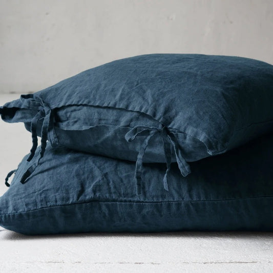 Housse de coussin en Lin Bleu Marine