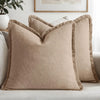 Housse de coussin en lin Beige à franges