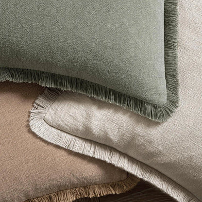 Housse de coussin en Lin<br> Bleu nuit à franges