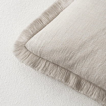 Housse de coussin en Lin<br> Bleu nuit à franges