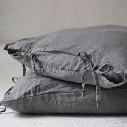 Housse de coussin en Lin Anthracite