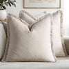 Housse de coussin en lin Greige à franges