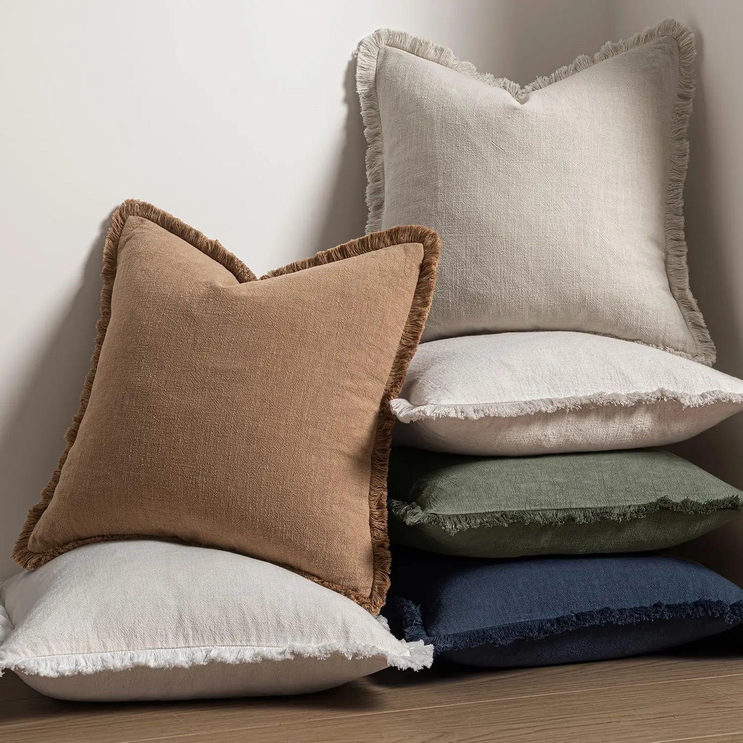Housse de coussin en lin<br> Greige à franges