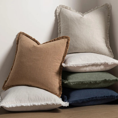 Housse de coussin en lin<br> Greige à franges