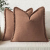 Housse de coussin en lin Marron à franges