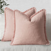 Housse de coussin en Lin Rose à franges