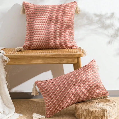 Housse de coussin en Maille et Pompons Jaune Moutarde