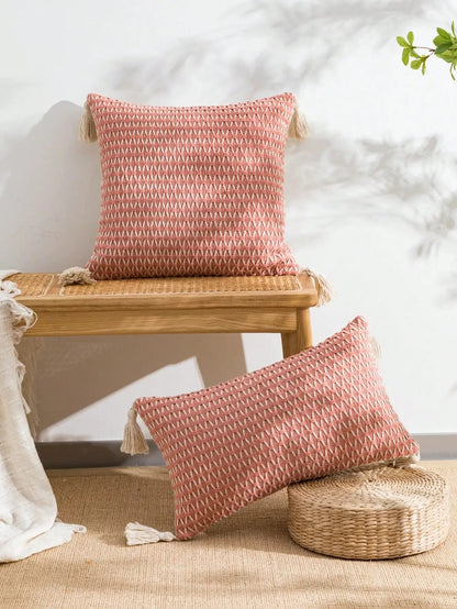 Housse de coussin en Maille et Pompons Vert Sauge