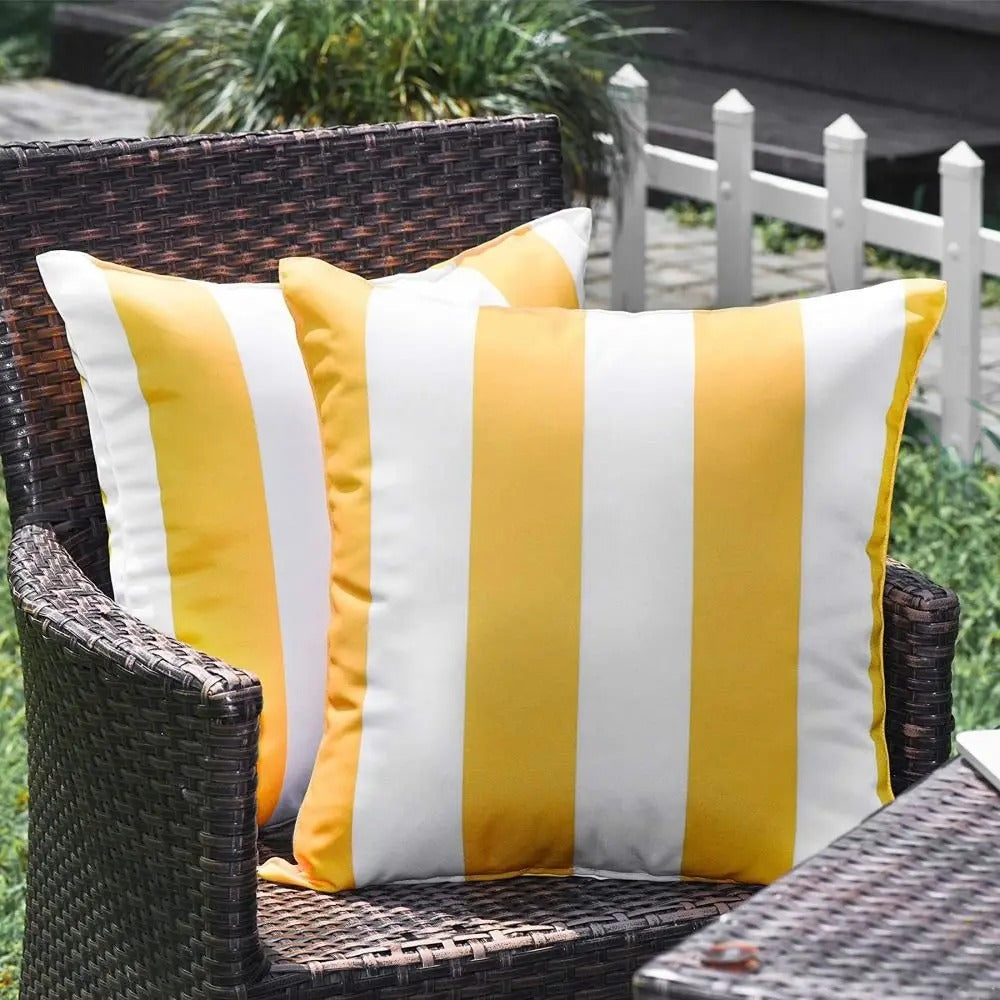 Housse de coussin Exterieur Imperméable Rayures Jaunes