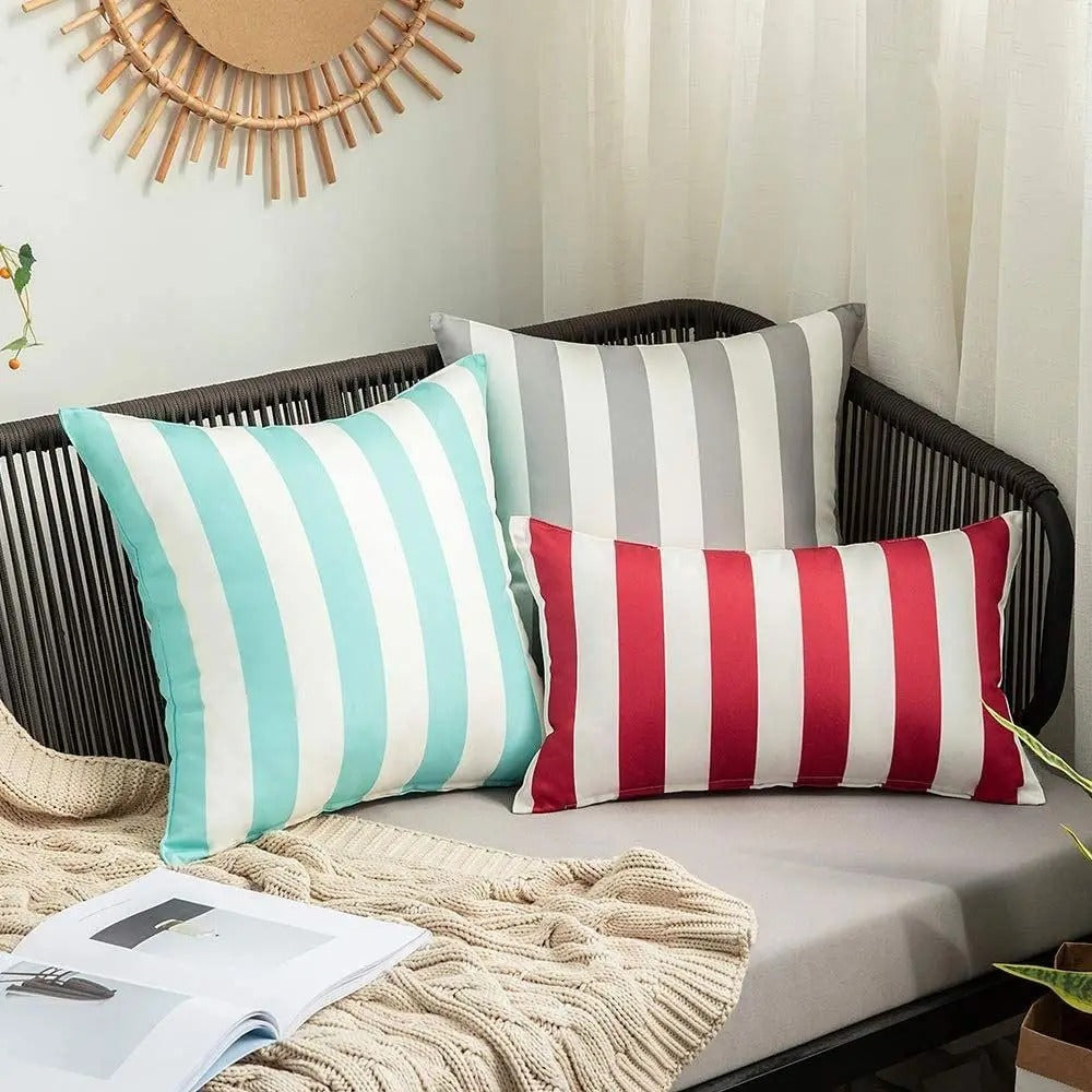 Housse de coussin Exterieur Imperméable Rayures Vertes